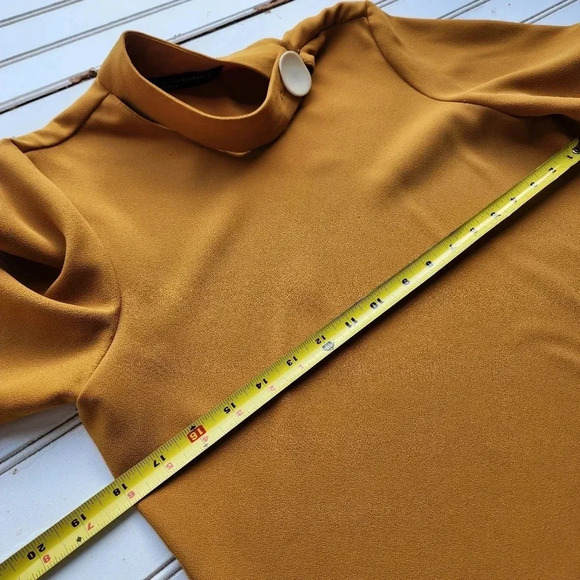 Zara Womens Mustard Yellow Stretch Top Shirt Chocker Neck Button BOHO Sz XS - Picture 7 of 10